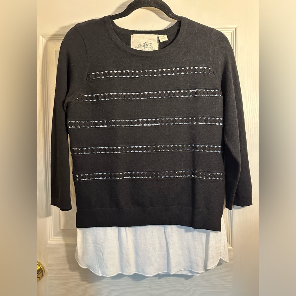 Anthropologie-Angel of the North-Black and Cream Twofer 3/4 Sleeve Sweater—XS